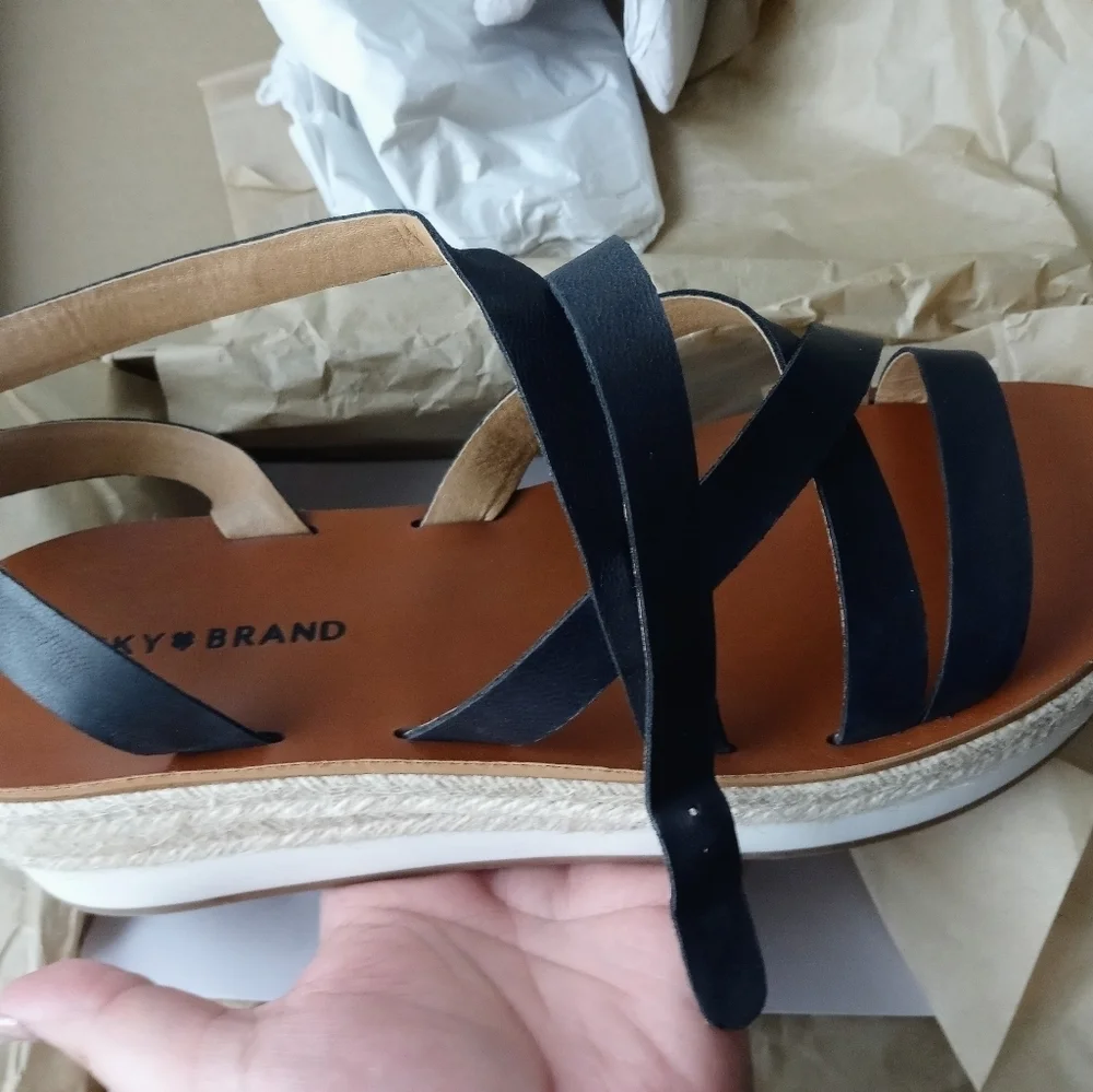 🍀Lucky Brand Women's Jasmei Leather Strappy Espadrille Wedge Sandals Size 11
